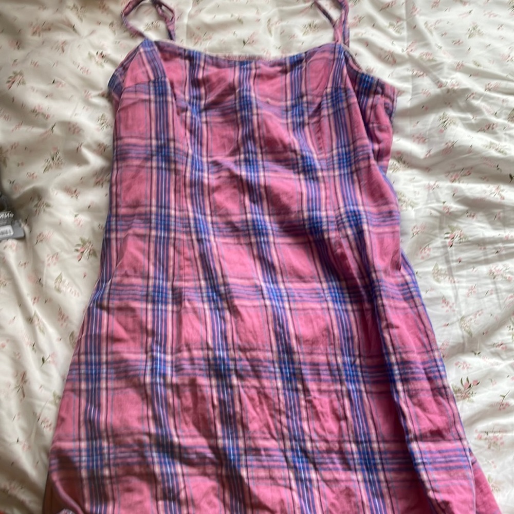 Plaid blue and pink mini dress